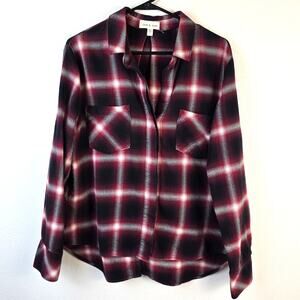 Cloth and Stone Plaid Flannel Shirt Women's L Red Black Button Up Casual Cozy